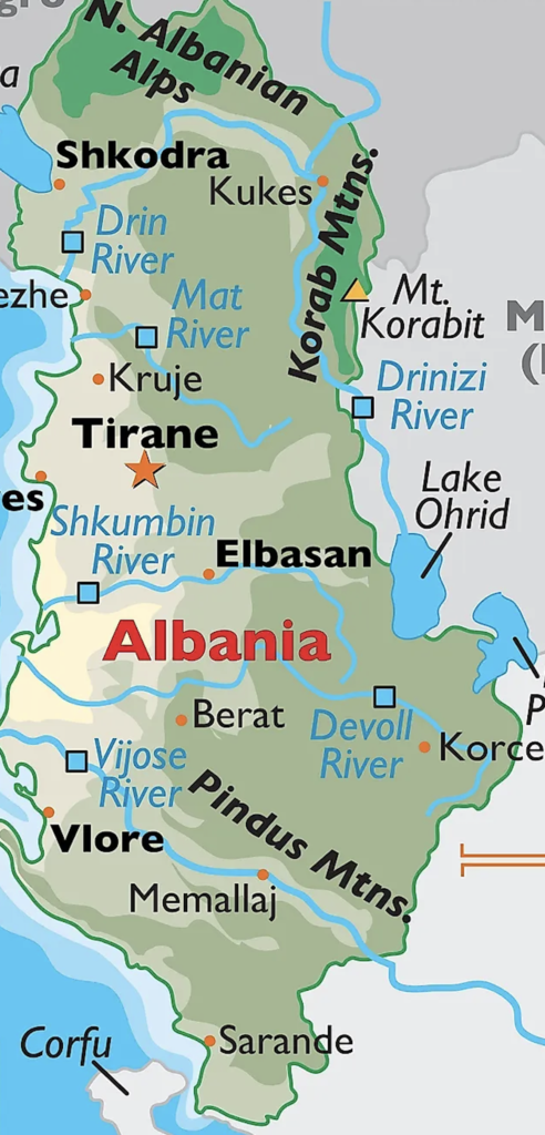 The dividing line between north and south Albania is the Shkumbin River.